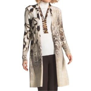 Chico's Andrea Beige Natural Paisley Floral Long Cardigan